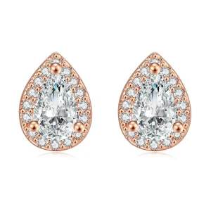 Trendy Teardrop CZ Halo Stud Earrings Pear Shape Cubic Zirconia Halo Studs Crystal Earrings Women Fashion Daily Ear Jewelry Gift