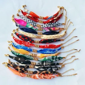 Trendy Unique Silk Scarf Bracelet Colorful French Elegant Vintage Wrap Bracelet Dainty Little Charm Bangle for Spring Fashion