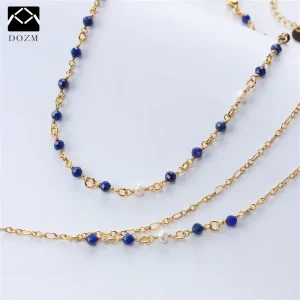 Trendy Unisex Necklace Featuring Blue Crystal Daisy And Gold Plated Chain Design