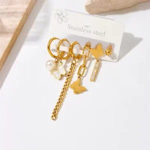 Trendy Vintage Stud Earrings Women Gold Plated Stainless Steel Crystal Rhinestone Fashion Jewelry