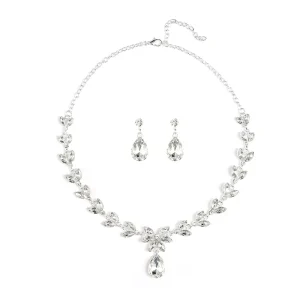 Trendy Vintage Two Piece Crystal High Fashion Rhinestone Necklace Earring Jewelry Set for Woman
