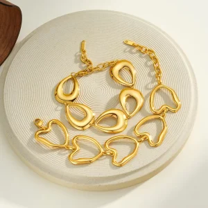 Trendy Water Drop Love Design Gold Plated Stainless Steel Charm Bracelet Geometric Pattern for Women Jewelry Weddings