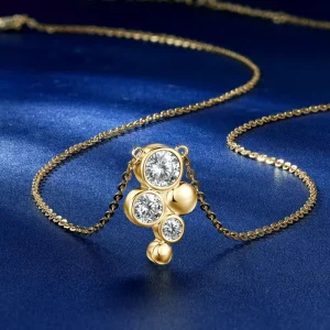 Trendy Waterproof 925 Silver Three Stone 5mm & 4mm & 3mm D VVS1 Moissanite Rhodium Gold Plated Geometric Pendant Necklace