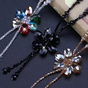 Trendy Wedding Party Colorful Beaded Crystal Bead Necklace Custom Handmade Female Long Crystal Flower Sweater Chain Women