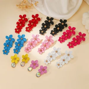 Trendy Women Earrings Jewelry Bohemian Personalized Multi-color Double-layer Flower Stud Earrings Ear Accessories