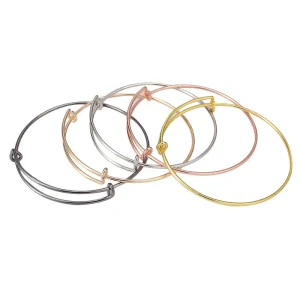 Trendy Women Men Kid DIY Charms Jewelry Gifts Gold Silver Adjustable Expandable Wire Open Alloy Bracelets Bangles