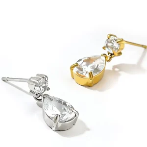 Trendy Women’s 18K Gold Plated Stainless Steel Drop Earrings with Zircon Stones for Party Occasions