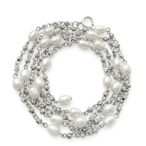 Trendy Women’s 925 Rhodium Plated Pearl Necklace Fashion Jewelry with Unique Chains