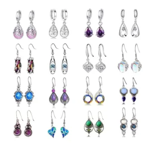 Trendy Women’s Cat Eye Stone Earrings Creative Design Water Drop Hoop Earrings Set Bulk