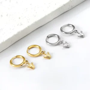 Trendy Women’s Circle with Crown Drop Earrings Ins Design Fashion Versatile Gold Plated Stainless Steel