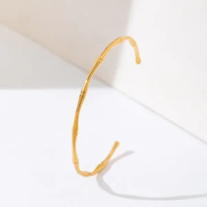 Trendy Women’s Costume Thin Bamboo Design Original 18 Gold Bangles Jewelry Quotes Stainless Steel