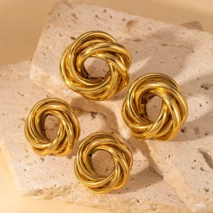 Trendy Women’s Fine Jewelry 18K Gold Plated Stainless Steel Annular Multilayer Circles Flower Shaped Stud Hoop Earring
