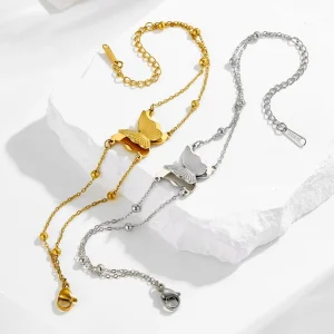 Trendy Women’s Stainless Steel Butterfly for Bracelet Waterproof Shinny Charm with Double Buddhism Trends