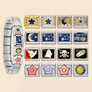 Trendy Y2K Sun Moon Pentagram Ghost Italian Charm Jewelry Link Fit 9mm Stainless Steel Jewelry DIY Making Beads Bracelets