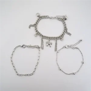 Trendy Zinc Alloy Unisex Fashion Bracelets Chain Sets Imitation Rhodium Plated Crystal Rhinestone Tassel Heart Bowknot Charms