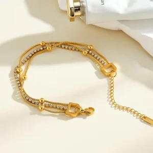 Trendy Zircon 18K Gold plated Stainless Steel Charm Bracelet Women’s Luxury Accessories Fashion Geometric for Wedding Party