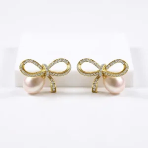 Trendy Zircon Bow Chandelier Earrings with Pearl Drop Design for Women’s Party Jewelry Gift
