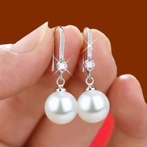 Trendy Zircon Earrings Bridal Wedding Vintage Geometric Pearl Pendant Earrings for Women