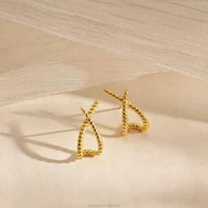 Trendy Zircon Gold Plated Crisscross Twisted Stud Earrings Minimalist Dainty Hypoallergenic Jewelry for Women
