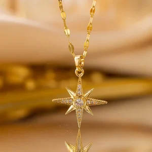 Trendy Zircon Star Necklace Handmade Copper Star Pendant Jewelry 316l Stainless Steel PVD 18k Gold Plated Star Necklace Gift