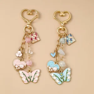 Trendy and Fashionable Accessories Butterfly Keychain Peach Heart Flower Keyring Backpack Pendant