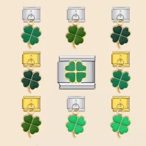 TrendyPendant Jewelry Green Lucky Grass Italian Charms Stainless Steel Link Fit 9mm Trendy Bracelets Making DIY Accessories