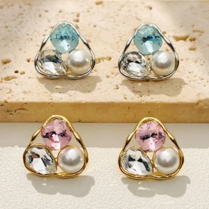 Triangular Crystal Earrings Brass Accessories for Unique Casual Wear