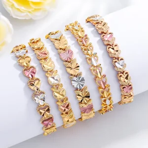 Tricolor Gold Plated Brass Watch Bracelet Multi Shape Punk Heart Design with Zircon for Party Trendy Style