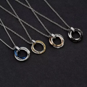 Triple Ring Stainless Steel Pendant Necklace Colorful Color Available HipHop Men Everyday Outfit Accessory