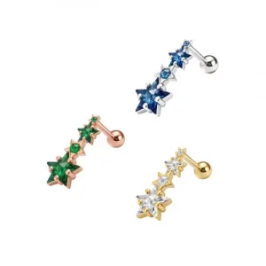 Triple Stars Tragus Cartilage Labret Piercing Flat Back Earring Body Jewelry for Women Men