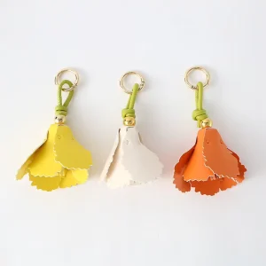 Tulip Keychain European American Style Handmade Simple PU Leather Design Fashionable Artificial Flower DIY Jewelry