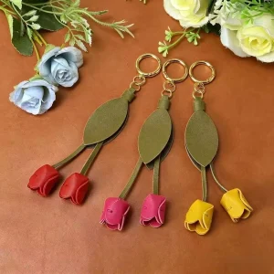Tulip shaped PU Leather Keychain Car Pendant handmade Influencer Style Fresh Cute Uniquely Stylish Bag Charm