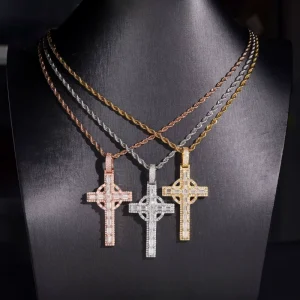 Tungsten 5A Zircon Diamond-studded Hip-hop Cross Tennis Chain Men’s Jewelry