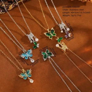Tungsten Butterfly Water Drop Zircon Pendant Necklace for Women Gift