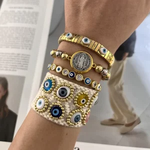 Turkey Eye Bracelets Handmade Adjustable Lucky Eye Charms 18K Gold Plated Beads Trendy Fashion Jewelry Unisex Holiday