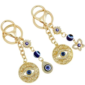 Turkish Evil Eye Keychain with Tassel and Diamond-Encrusted Blue Eye Charm Gold Plated for Phone & Bag Accessories
