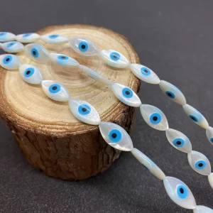 Turkish Hamsa Eye White Mother of Pearl Shell Multi Size Marquise Shaped Beads With Blue Eye for DIY Handmade Jewelry Making