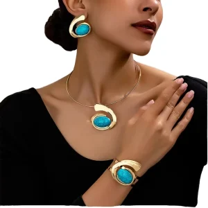 Turquoise 18k Gold Plated Stainless Steel Statement Jewelry Sets for Women