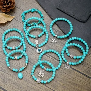 Turquoise Blue Beads Beach Turtle Bohemian Style Engagement Bracelet and Bangle Main Stone Gifts