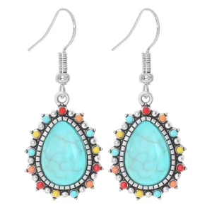 Turquoise Earrings Women’s Ancient Silver Diamond Bohemian Ethnic Style Earrings