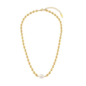 Turquoise Eye Jewelry Imitation Pearl Necklace Gold Plated Stainless Steel 316L Charm Cross Pattern