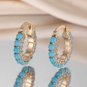 Turquoise Stud Hoop Earrings in 18k Gold Design Fresh and Light Luxury Versatile Office Wear Unique Women’s Ear Jewelry