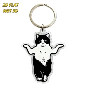 Tuxedo Cat Arms Out Acrylic Keychain Clear Double Sided Cartoon Feline Key Ring for Keys Bags Backpacks