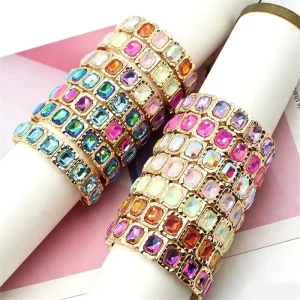 Twinkle Twinkle Colorful Moka Crystal Bangle Zinc Alloy Girls Tile Elastic Bracelet for Women Gift