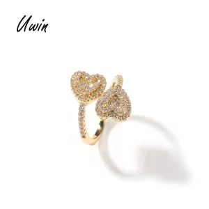 Twist Heart Ring Resizable Heart Shape Square CZ Fashion Trendy Rings 18K Gold Finished Women Jewelry
