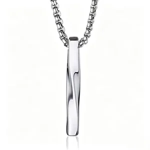 Twisted Bar Stainless Steel Modern Cremation Urn Necklace Discreet Ash Memorial Pendant Sealed Chamber Pet Memorial Jewelry Loss