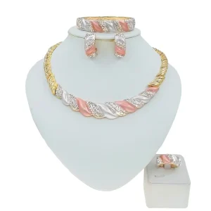 Twisted Enamel Jewelry Set Crystal Embellished Choker Matching Accessories Statement Jewelry for African Fashion & Daily Wear