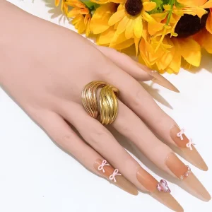 Twisted Layered Gold Statement Ring Vintage Textured Curved Band Ring Chunky Open Adjustable Finger Jewelry