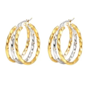 Twisted Pattern Circular Multi Layer Gradient Gold Plated Stainless Steel Drop Earrings Women Jewelry Gift