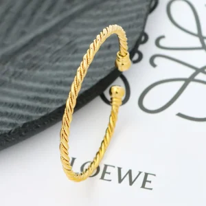Twisted Rope 18K Gold Plated Brass Bangle Open Cuff Vintage Elegant Design Unisex Jewelry